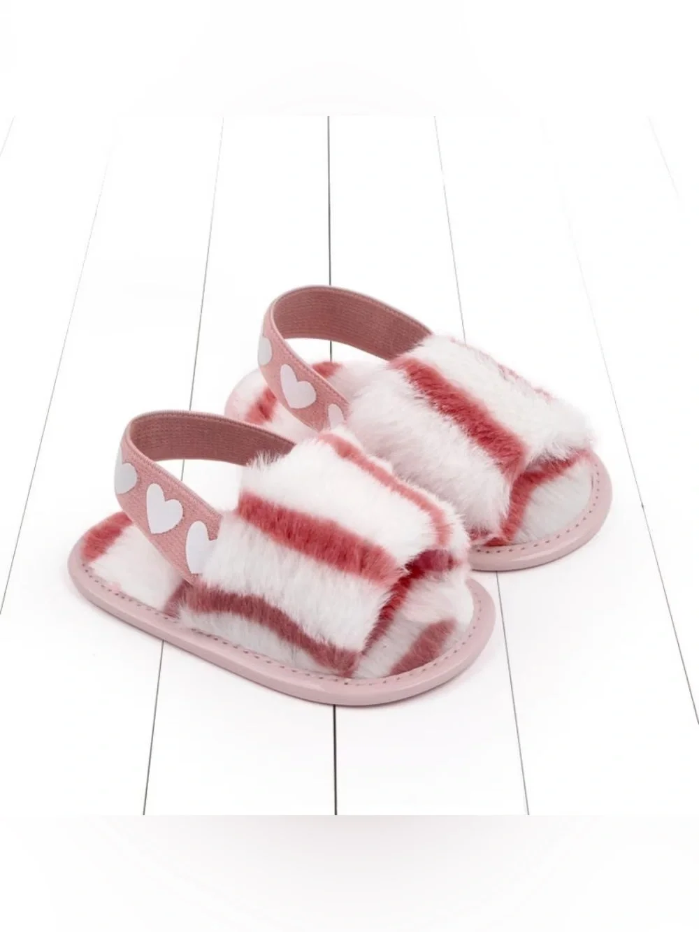 Simply Kids Infant Girl Faux Fur Slippers…Sz: 5.5/6….Pink/White Tie-Dye